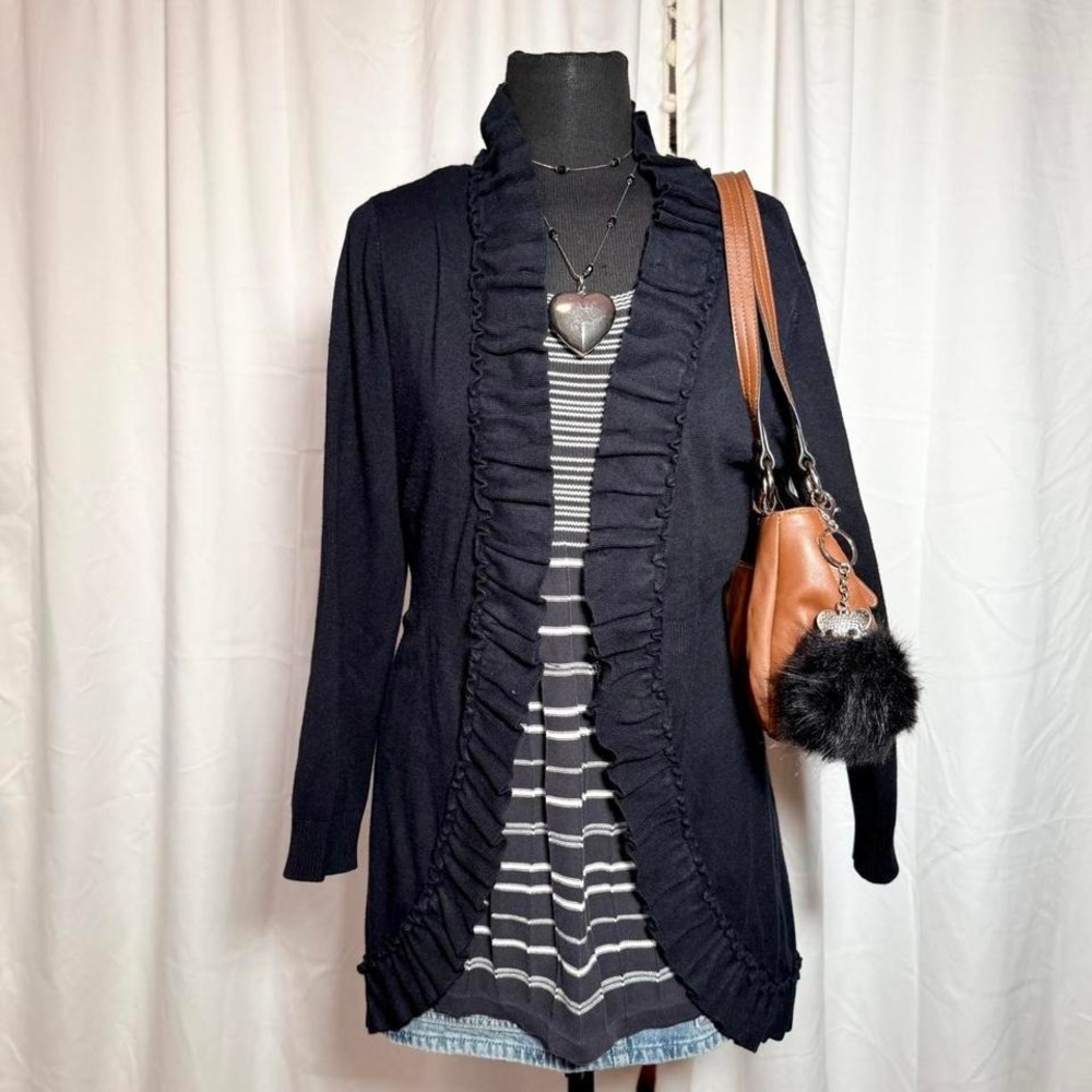Style & Co Black Ruffle Open Cardigan – Women's M